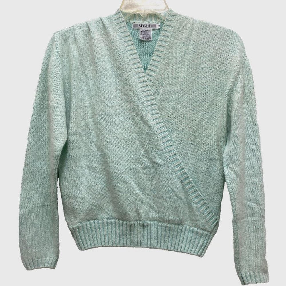 Vintage Segue Women's Size M Sweater, V-neck, Pullover, Long Sleeve, Green NEW